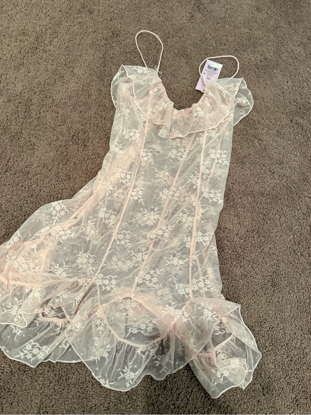wild fable Sheer Lace Ruffle Slip Dress in Blush